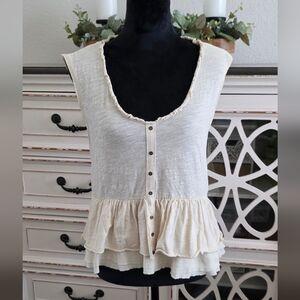 Anthropologie Sleeveless Cream Ruffle Top